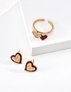 S925 Silver Xin Rui Series Heart Enamel Stud Earrings | Forest Green & Burgundy | Vintage Gold LOJ165