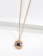 S925 Silver Blooming Rose Lapis Lazuli & Tiger's Eye CZ Pendant Necklace | Vintage Gold & Platinum LOJ145
