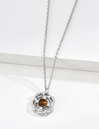S925 Silver Blooming Rose Lapis Lazuli & Tiger's Eye CZ Pendant Necklace | Vintage Gold & Platinum LOJ145