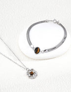 S925 Silver Blooming Rose Lapis Lazuli & Tiger's Eye CZ Pendant Necklace | Vintage Gold & Platinum LOJ145