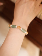 S925 Silver Prehnite Citrine & Pearl Beaded Bracelet | Vintage Gold LOJ97