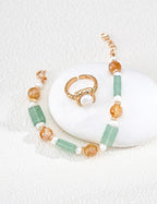 S925 Silver Prehnite Citrine & Pearl Beaded Bracelet | Vintage Gold LOJ97