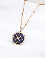 S925 Silver Lapis Lazuli & Mother of Pearl Star Coin Pendant Necklace | Vintage Gold LOJ95