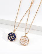 S925 Silver Lapis Lazuli & Mother of Pearl Star Coin Pendant Necklace | Vintage Gold LOJ95