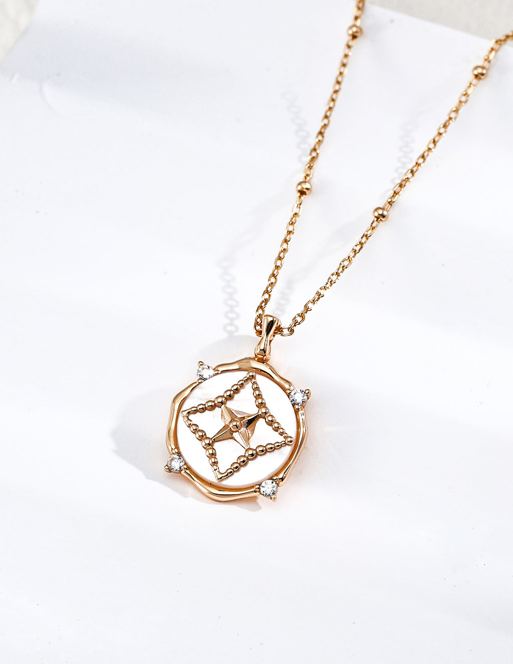 S925 Silver Lapis Lazuli & Mother of Pearl Star Coin Pendant Necklace | Vintage Gold LOJ95