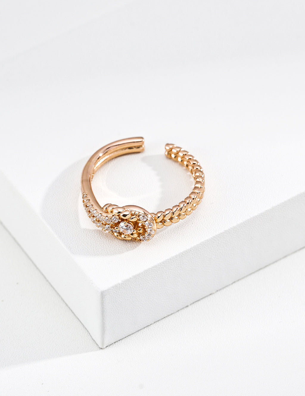 S925 Silver Fortune Knot CZ Pavé Open Ring | Vintage Gold & Platinum LOJ126