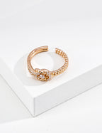 S925 Silver Fortune Knot CZ Pavé Open Ring | Vintage Gold & Platinum LOJ126