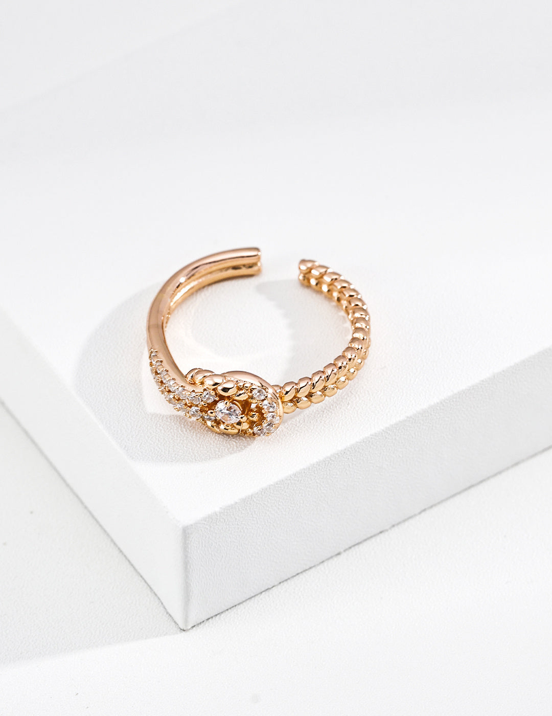 S925 Silver Fortune Knot CZ Pavé Open Ring | Vintage Gold & Platinum LOJ126
