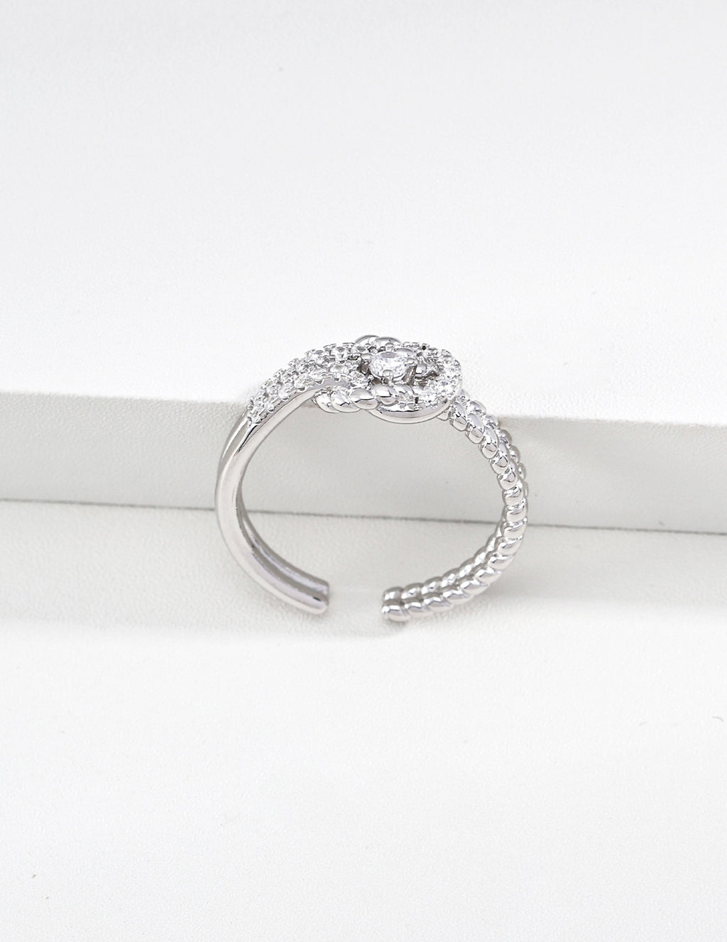 S925 Silver Fortune Knot CZ Pavé Open Ring | Vintage Gold & Platinum LOJ126