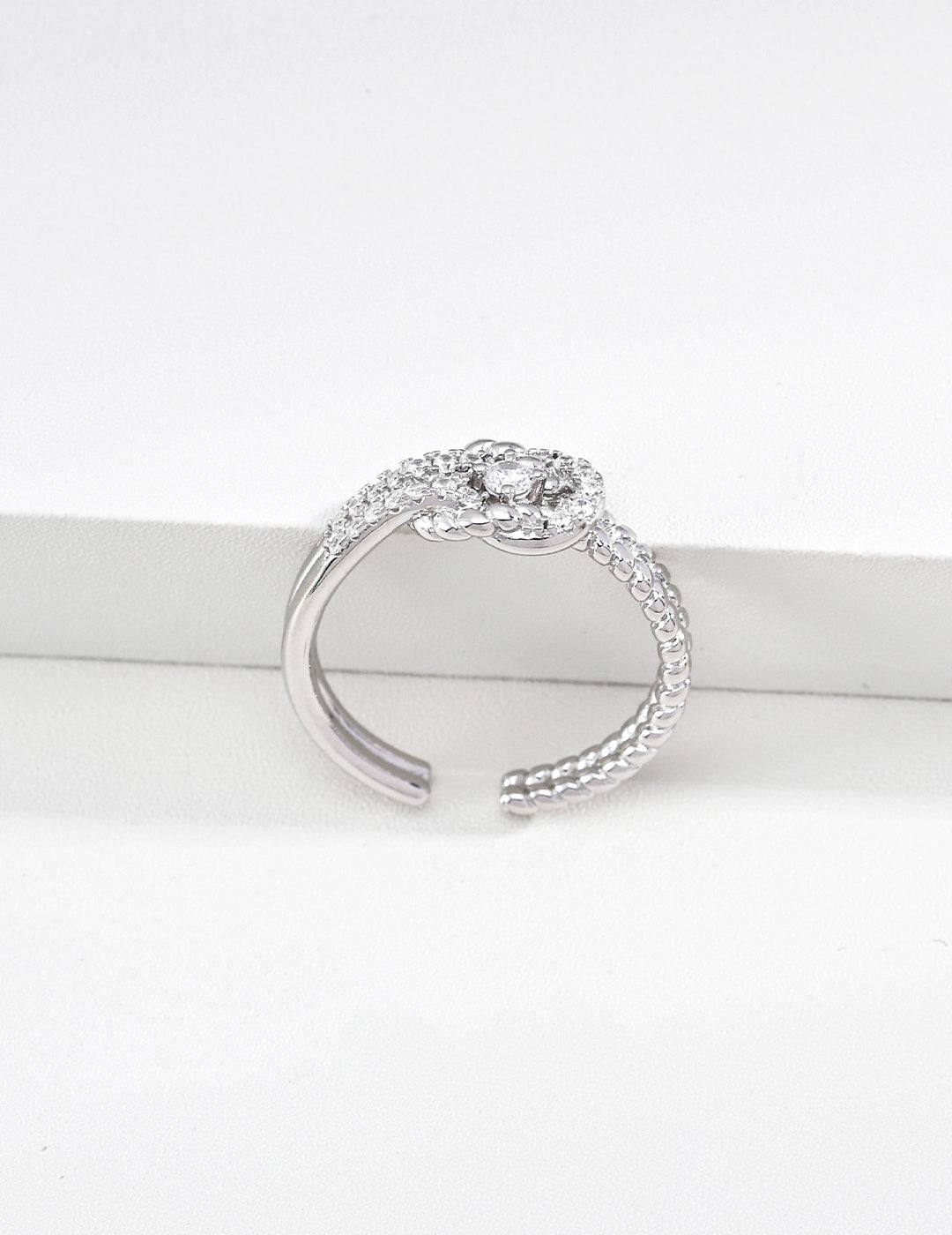 S925 Silver Fortune Knot CZ Pavé Open Ring | Vintage Gold & Platinum LOJ126