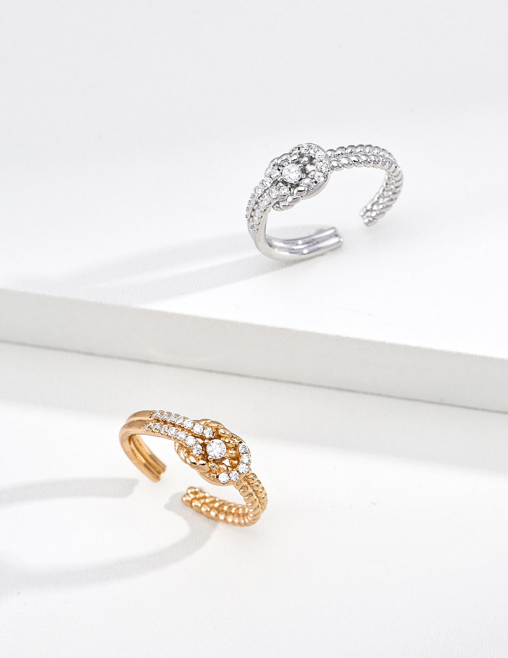 S925 Silver Fortune Knot CZ Pavé Open Ring | Vintage Gold & Platinum LOJ126