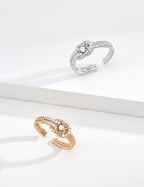S925 Silver Fortune Knot CZ Pavé Open Ring | Vintage Gold & Platinum LOJ126