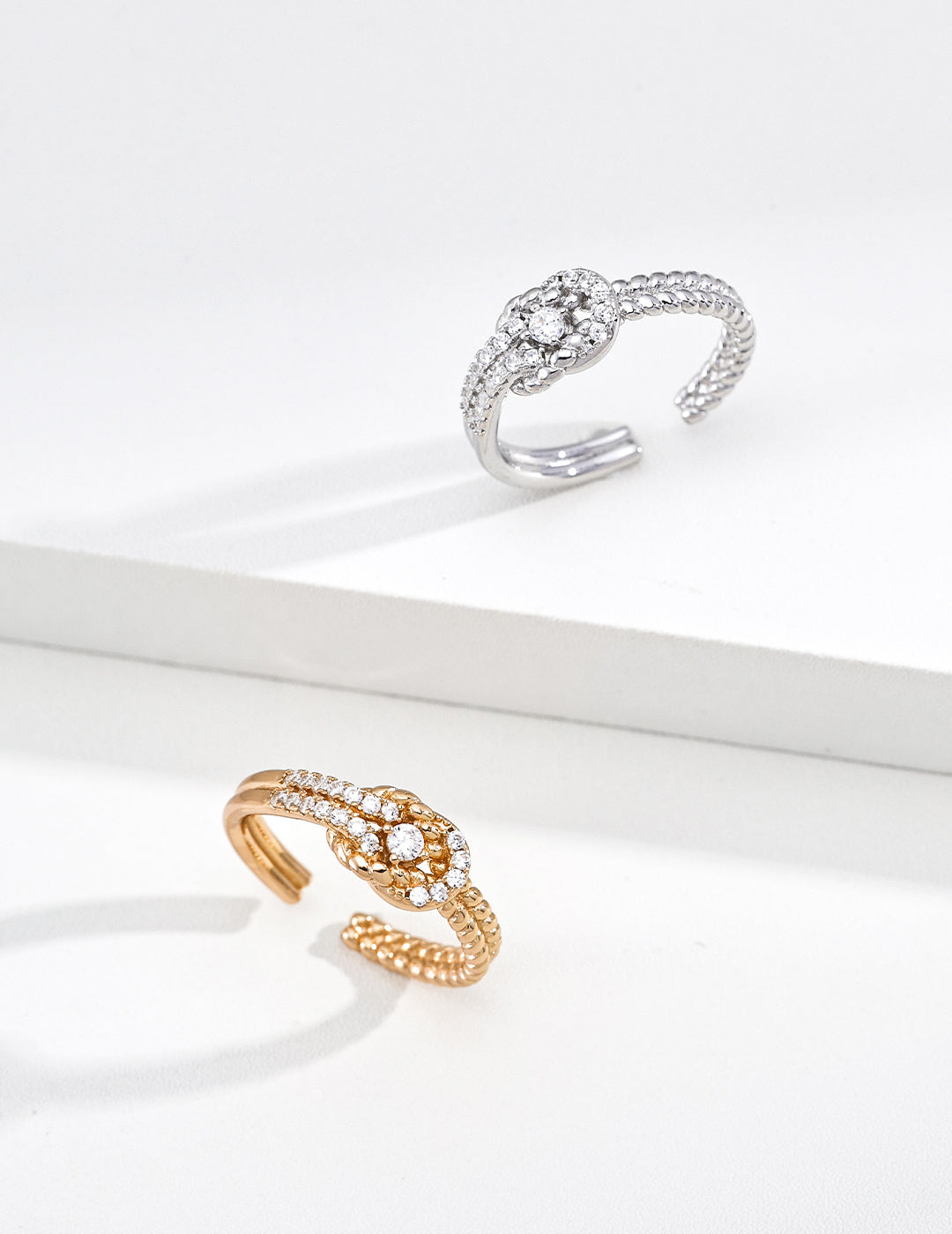 S925 Silver Fortune Knot CZ Pavé Open Ring | Vintage Gold & Platinum LOJ126