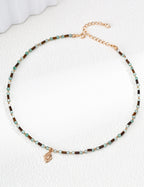 S925 Silver All-Seeing Eye Gemstone Beaded Necklace | Malachite / Tiger's Eye & Green St LOJ172