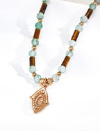 S925 Silver All-Seeing Eye Gemstone Beaded Necklace | Malachite / Tiger's Eye & Green St LOJ172