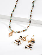 S925 Silver All-Seeing Eye Gemstone Beaded Necklace | Malachite / Tiger's Eye & Green St LOJ172