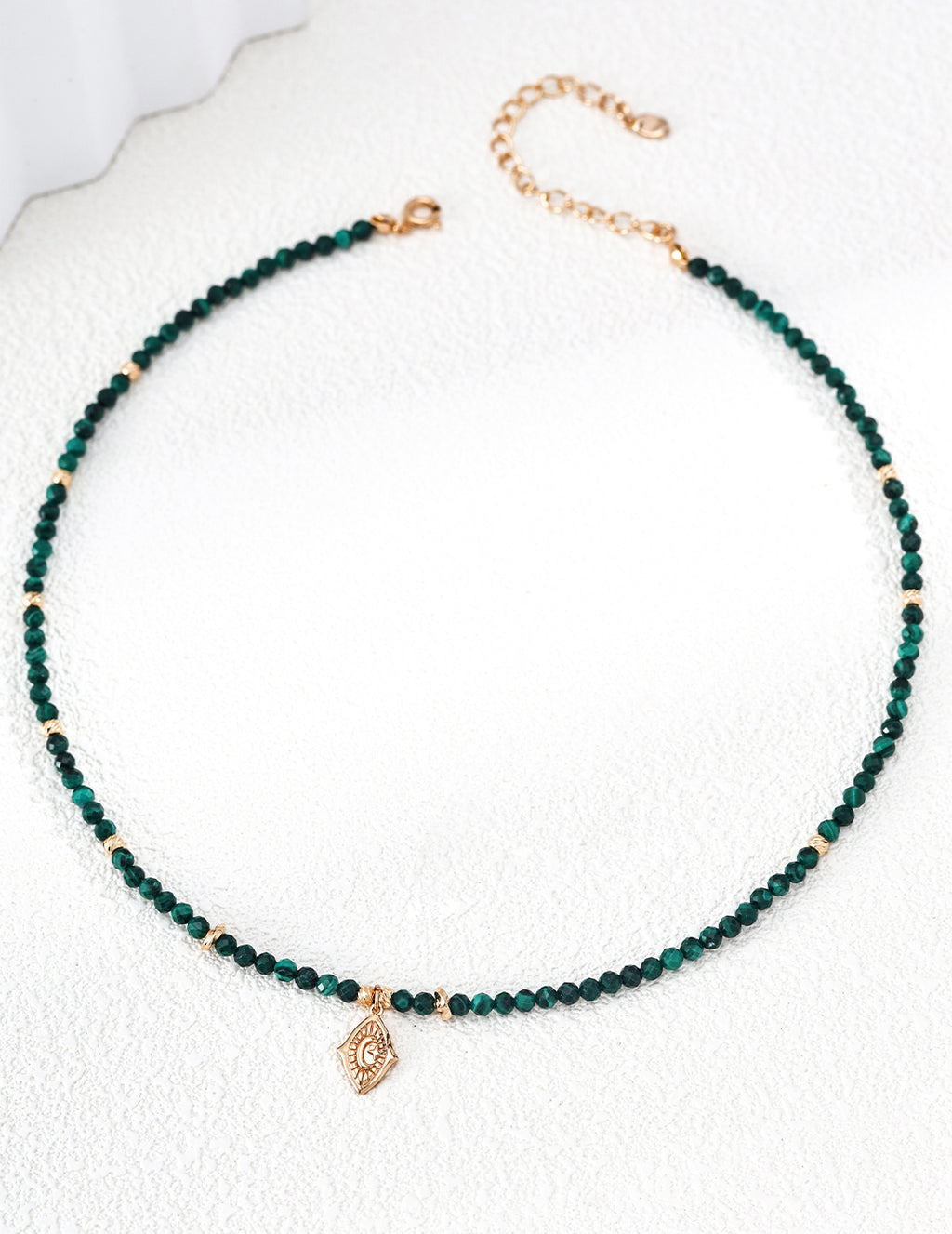 S925 Silver All-Seeing Eye Gemstone Beaded Necklace | Malachite / Tiger's Eye & Green St LOJ172