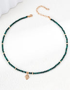 S925 Silver All-Seeing Eye Gemstone Beaded Necklace | Malachite / Tiger's Eye & Green St LOJ172