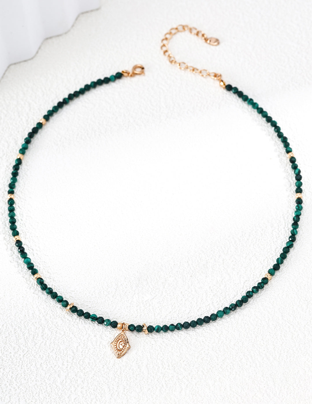 S925 Silver All-Seeing Eye Gemstone Beaded Necklace | Malachite / Tiger's Eye & Green St LOJ172