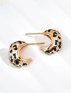 S925 Silver Leopard Enamel Chunky C-Hoop Earrings | Vintage Gold LOJ144