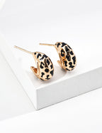 S925 Silver Leopard Enamel Chunky C-Hoop Earrings | Vintage Gold LOJ144