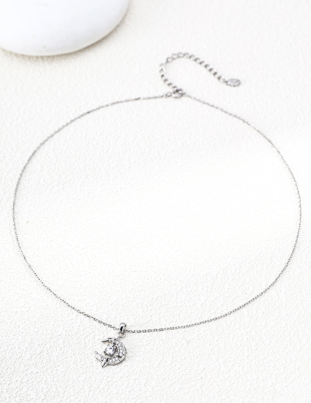S925 Silver Wishing Star CZ Moon & Star Pendant Necklace | Vintage Gold & Platinum White LOJ169