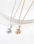 S925 Silver Wishing Star CZ Moon & Star Pendant Necklace | Vintage Gold & Platinum White LOJ169