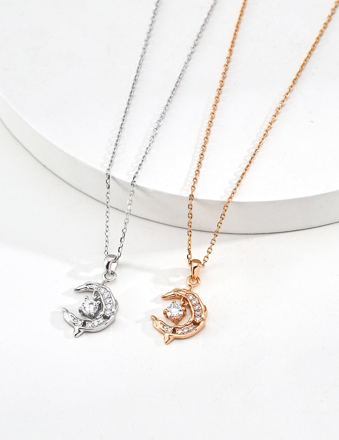 S925 Silver Wishing Star CZ Moon & Star Pendant Necklace | Vintage Gold & Platinum White LOJ169