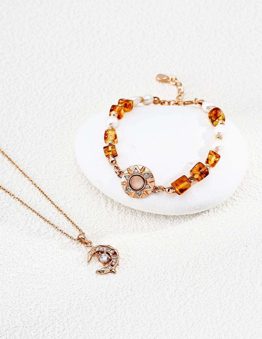 S925 Silver Wishing Star CZ Moon & Star Pendant Necklace | Vintage Gold & Platinum White LOJ169