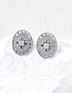 S925 Silver Dusk Light Series CZ Oval Filigree Stud Earrings | Vintage Gold & Platinum LOJ153