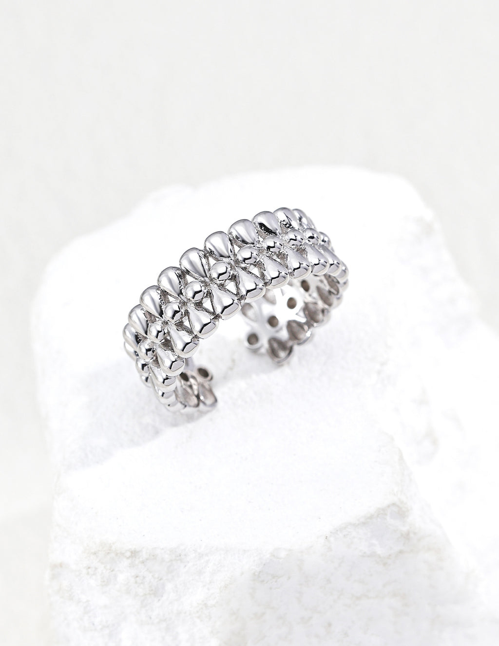 S925 Silver Golden Harvest Floral Lace Open Ring | Vintage Gold & Platinum White LOJ138