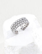 S925 Silver Golden Harvest Floral Lace Open Ring | Vintage Gold & Platinum White LOJ138