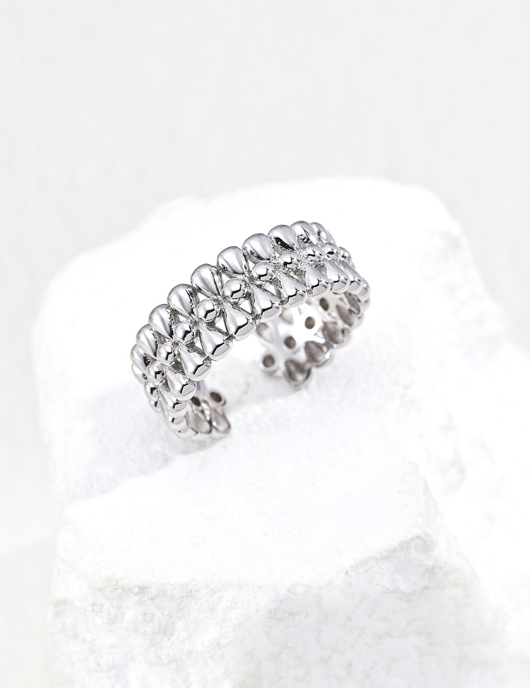 S925 Silver Golden Harvest Floral Lace Open Ring | Vintage Gold & Platinum White LOJ138