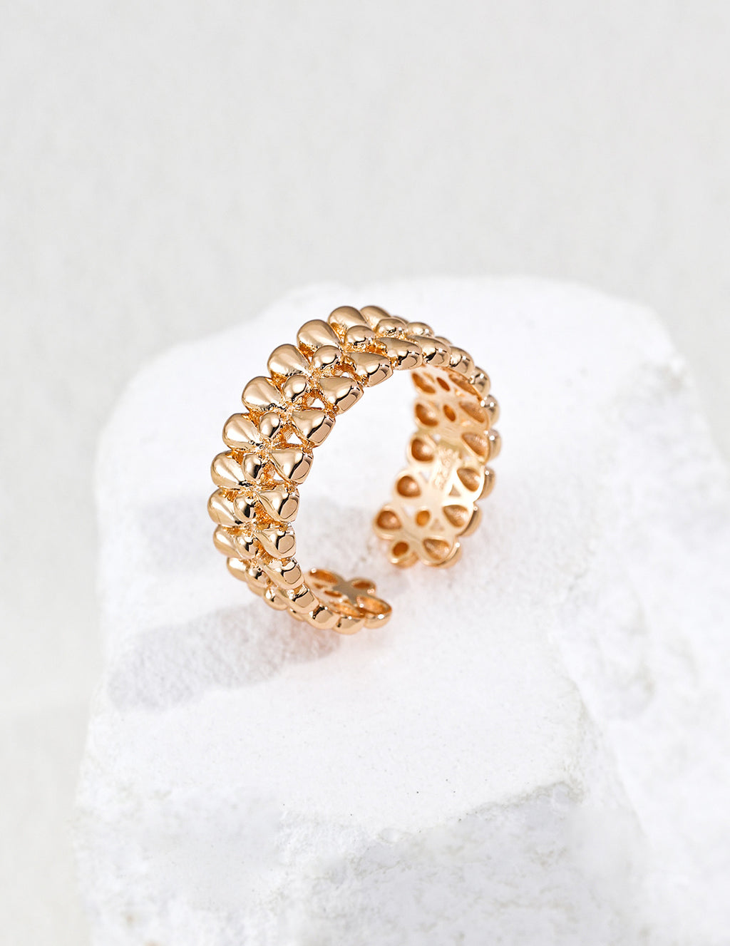 S925 Silver Golden Harvest Floral Lace Open Ring | Vintage Gold & Platinum White LOJ138