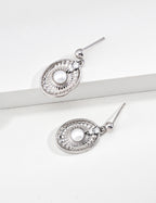 S925 Silver Lucky Compass Pearl & CZ Radial Drop Earrings | Vintage Gold & Platinum White LOJ167