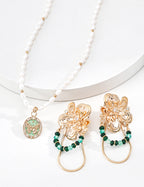S925 Silver Lucky Butterfly Pearl Satellite Necklace with Celadon Enamel Coin Pendant | Vintage Go LOJ171