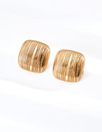 S925 Silver Ribbed Cushion Square Stud Earrings | Vintage Gold & Platinum White LOJ155