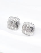 S925 Silver Ribbed Cushion Square Stud Earrings | Vintage Gold & Platinum White LOJ155