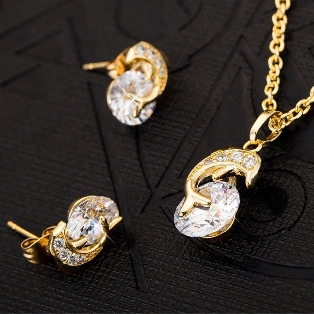 💖Dolphin Necklace Pendant Rhinestone Earring Studs For Women