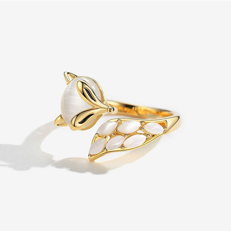 Gold Plated Crystal Gemstone Fox Element Adjustable Open Ring