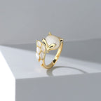 Gold Plated Crystal Gemstone Fox Element Adjustable Open Ring