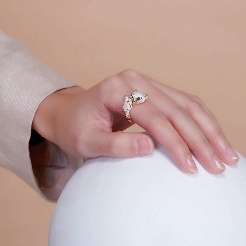 Gold Plated Crystal Gemstone Fox Element Adjustable Open Ring