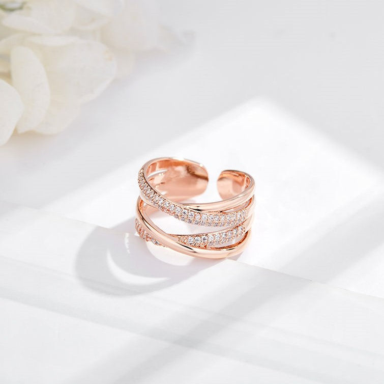 Gold Plated Fashion Cross Double Layer Ring Adjustable