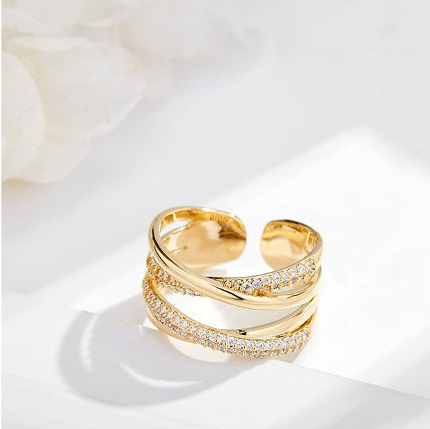 Gold Plated Fashion Cross Double Layer Ring Adjustable