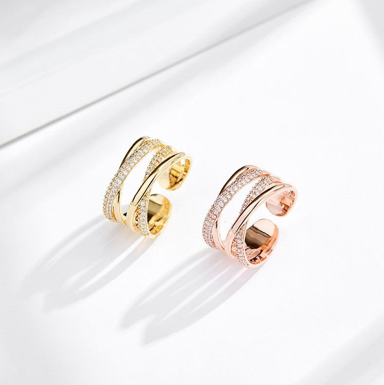 Gold Plated Fashion Cross Double Layer Ring Adjustable