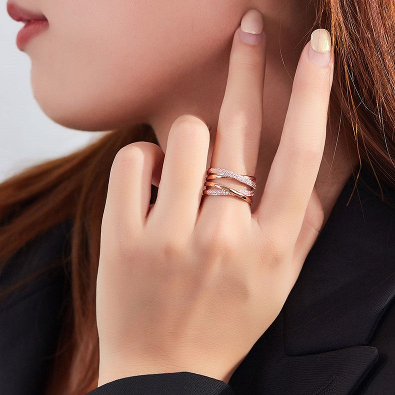 Gold Plated Fashion Cross Double Layer Ring Adjustable