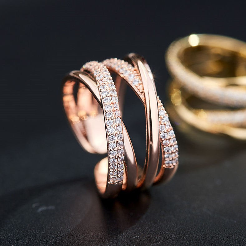 Gold Plated Fashion Cross Double Layer Ring Adjustable