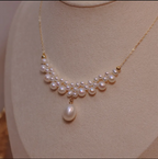 Freshwater Pearl Necklace with 18K Gold Chain for Wedding Brides