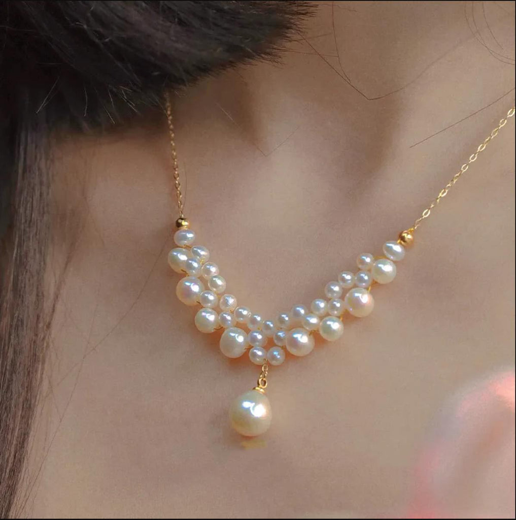 Freshwater Pearl Necklace with 18K Gold Chain for Wedding Brides