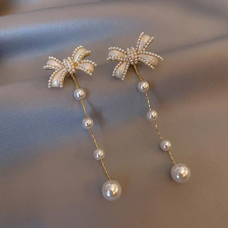 925 Slver Butterfly Pearl Long Pendant Earrings - lightofjuwelen